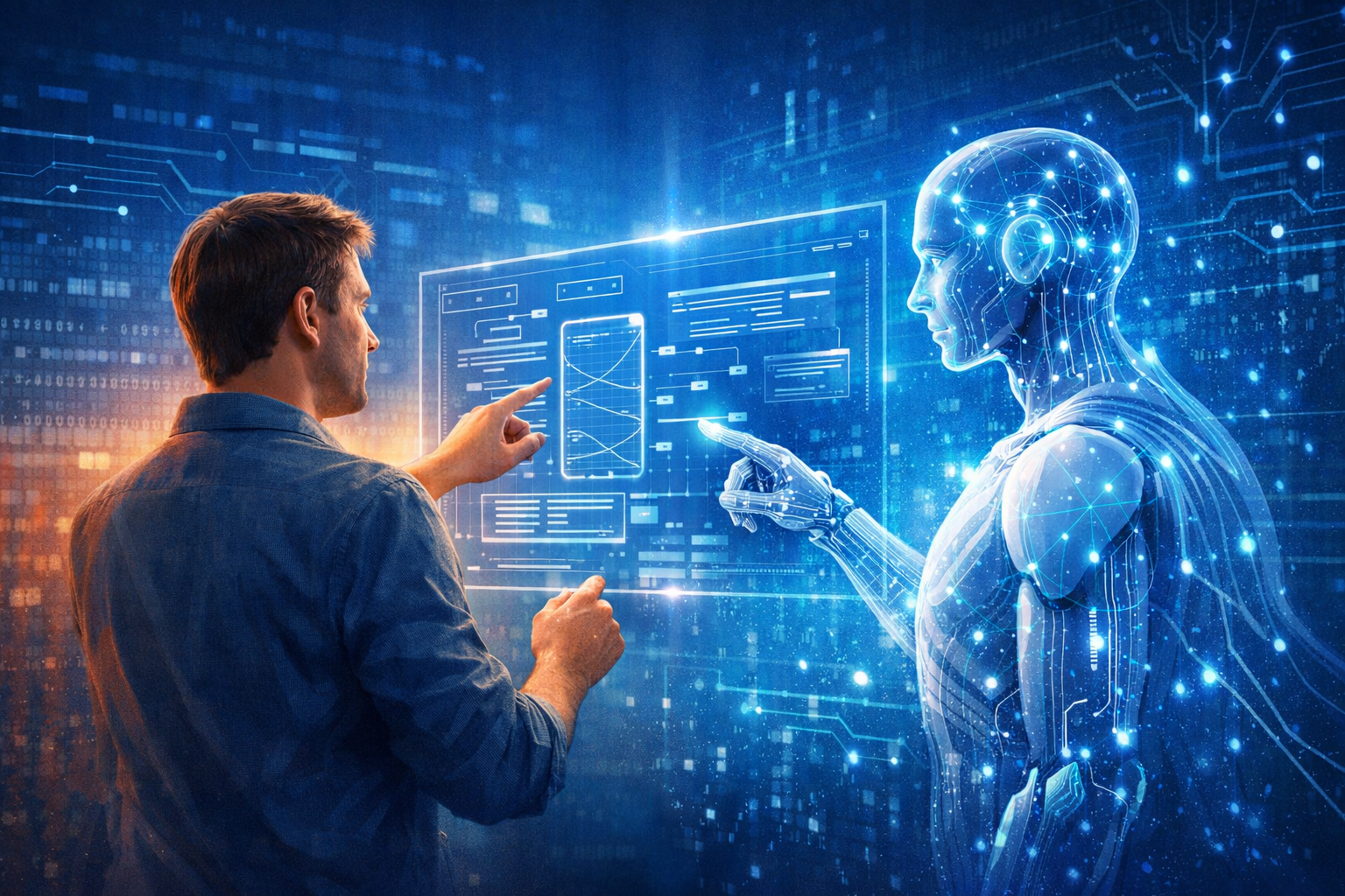 Placeholder visual of human and AI collaboration for Lojicca hero